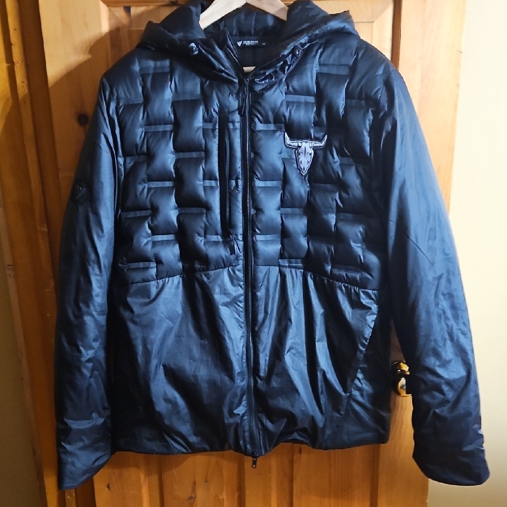 Men's Dark Blue Puffer Jacket with Hood